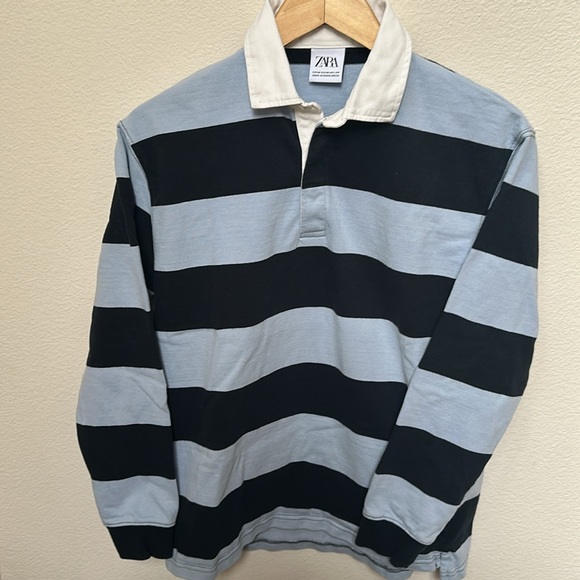 Zara Striped Long Sleeve Polo - Picture 2 of 4